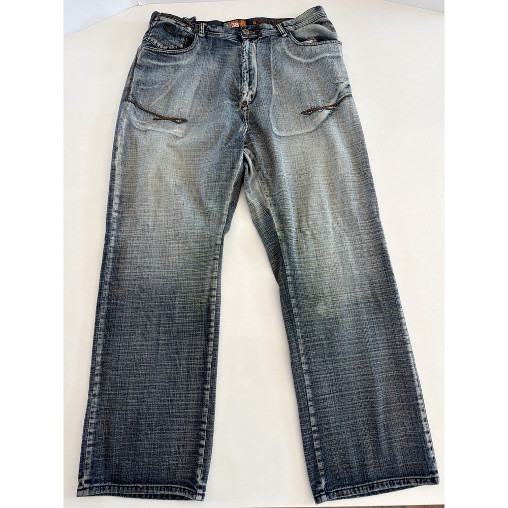 Akademiks Vintage Y2K Ninesix Baggy Jeans Mens 38 Blue Sandblasted Wash Denim